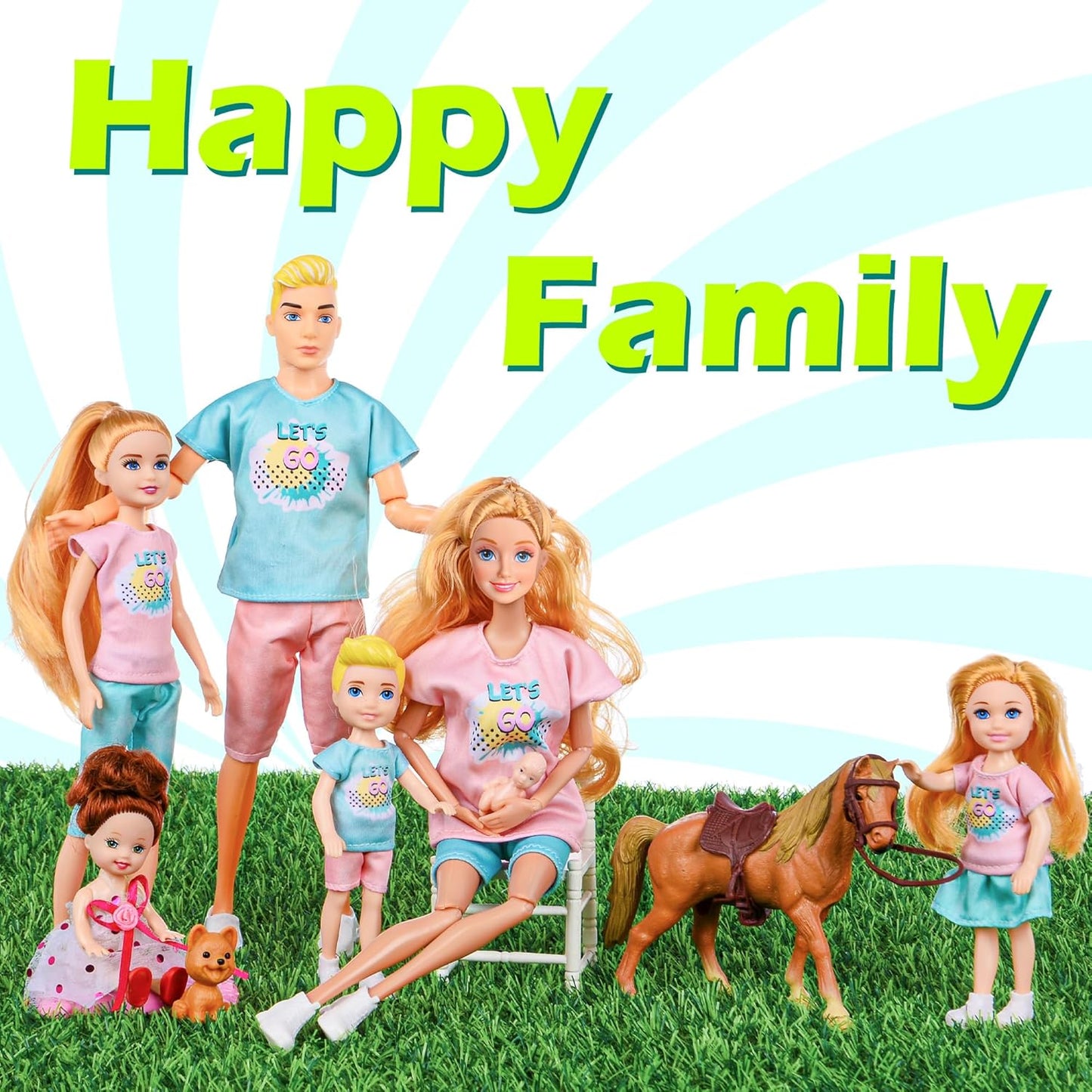 TREKFOX Set de Muñecas Familiares de 7 Personas Incluye Mamá Embara...