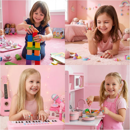 36 anillos de joyería de aleación para niña, ajustables, sin duplicación, anillos de juego para niños en caja, anillos de simulación y disfraces para niñas de 4 a 12 años, regalos de cumpleaños