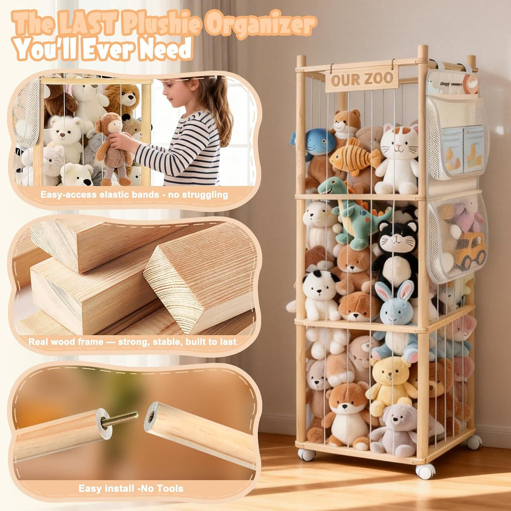 BENCHRY Almacenamiento de animales de peluche para niños, almacenam...