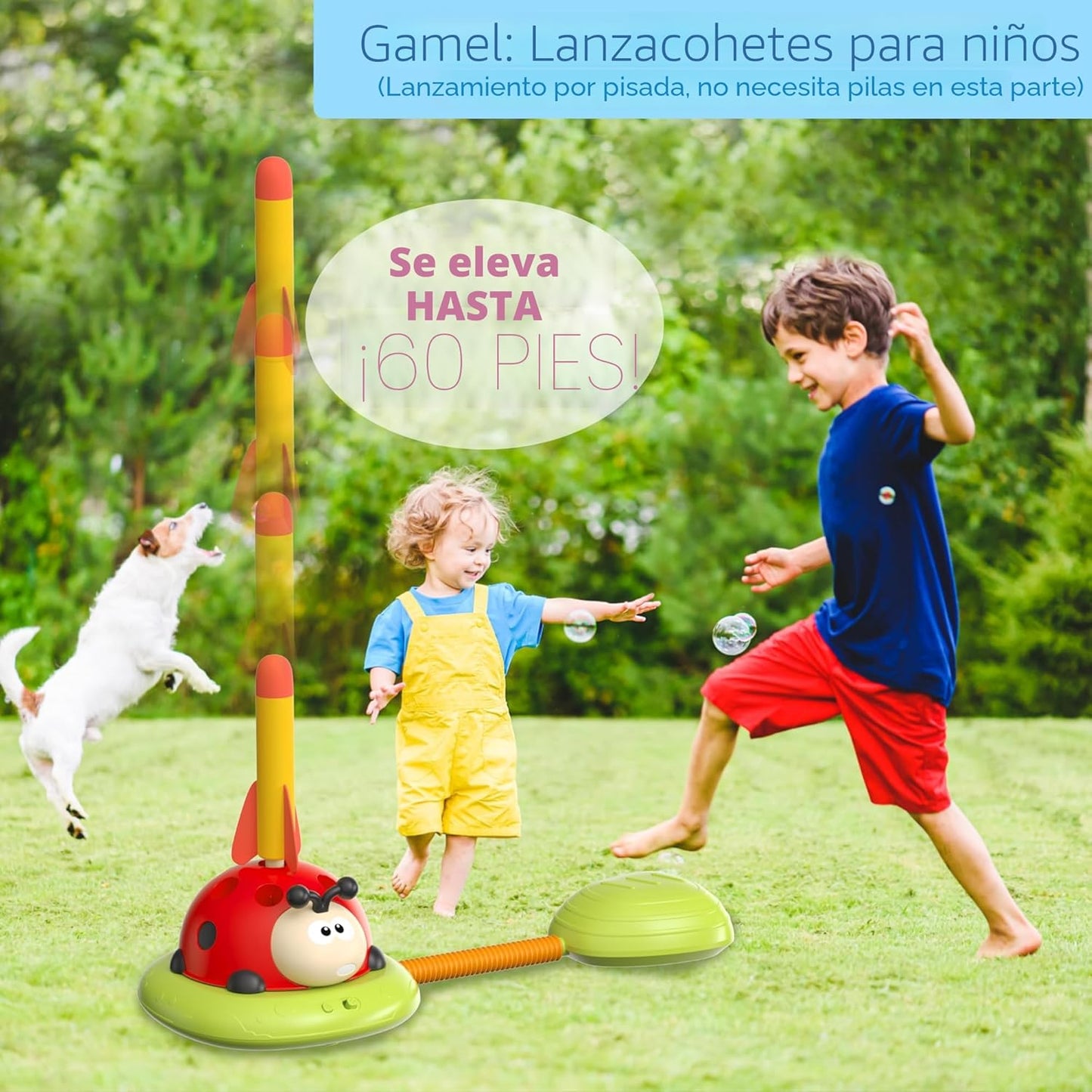Engfa Juego de salto musical 3 en 1, juego de lanzar anillos y lanzador de cohetes pisoteador para niños, juguetes para niñas y niños de 3-5 años, juguete deportivo y al aire libre para edades de 5-7