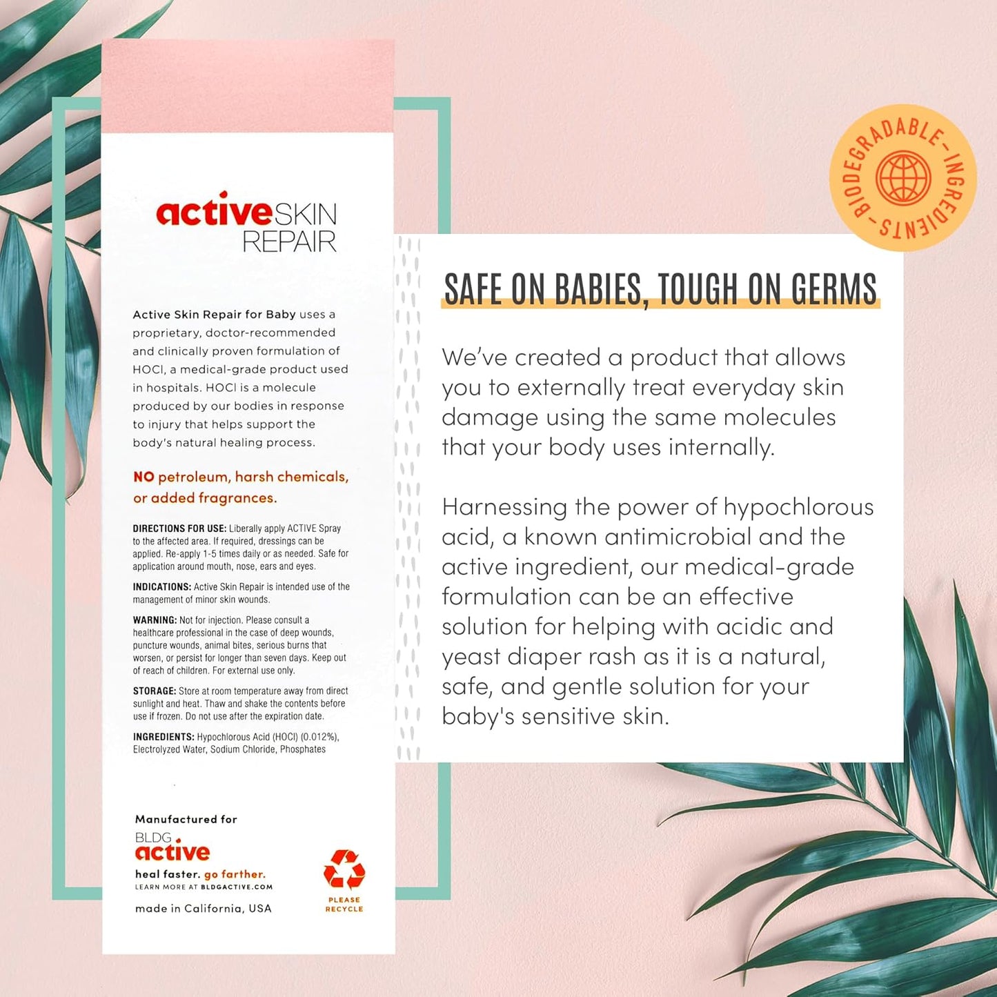 Active Skin Repair Natural, no tóxico, sin picaduras en aerosol para bebés, primeros auxilios, seguro para su uso en sarpullido del pañal, acné del bebé, eczema, cortes, heridas, rasguños y otras