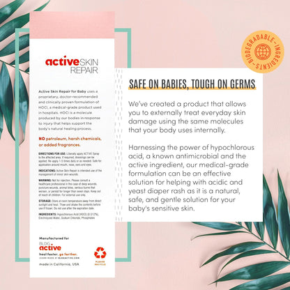 Active Skin Repair Natural, no tóxico, sin picaduras en aerosol para bebés, primeros auxilios, seguro para su uso en sarpullido del pañal, acné del bebé, eczema, cortes, heridas, rasguños y otras