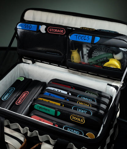 OPENMOON Bolsa translúcida para accesorios de cámara y electrónica de almacenamiento, organizador de cables, accesorios de engranaje, artículos esenciales para cámara de viaje, versión M delgada