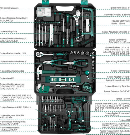Juego de herramientas: Kit de herramientas con taladro inalámbrico...