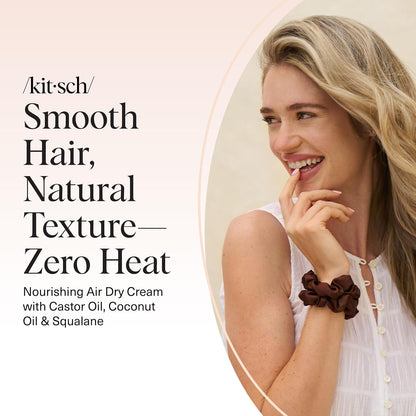Kitsch Crema suavizante de secado al aire para el cabello, producto para el cuidado del cabello con aceite de ricino y aceite de coco, crema de peinado sin peso, mejora la apariencia de la textura