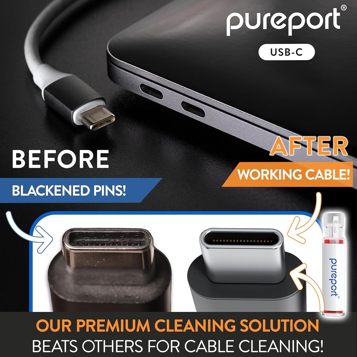Kit de Limpieza Multi-Herramienta PurePort USB-C | Limpia, repara y restaura puertos USB C y cables de teléfono celular, tableta y portátil | Corrige conexiones poco confiables y malas | Extiende la
