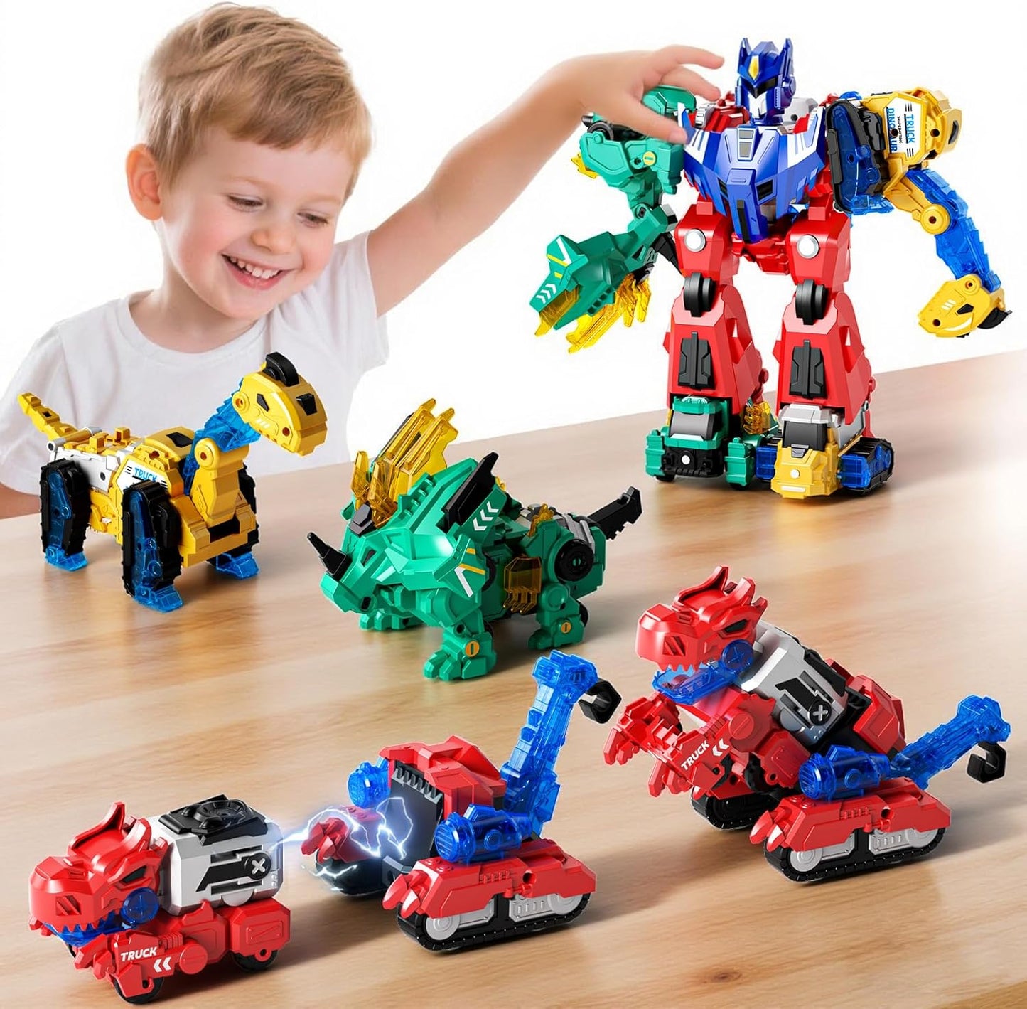 Juguetes magnéticos de robot transformables de dinosaurios, camiones de construcción de dinosaurios 6 en 1 para niños, juguetes magnéticos para niños y niñas de 3, 4, 5, 6, 7, 8, regalo