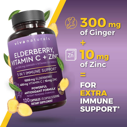 Viva Naturals Saúco con vitamina C y zinc para adultos - 5 en 1 Cáp...