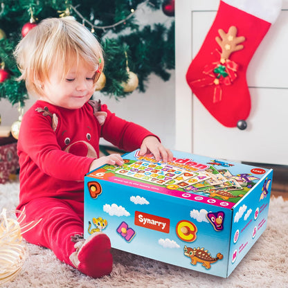 SYNARRY Rompecabezas de madera para niños pequeños de 1 a 3 años, 6 rompecabezas para niños pequeños de 2 a 4 años con estante, aprendizaje del alfabeto con forma de número animal dinosaurio, regalo