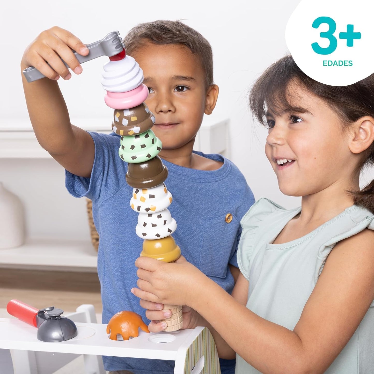 Melissa &amp; Doug - Encimera de helados de madera con cuchara para...