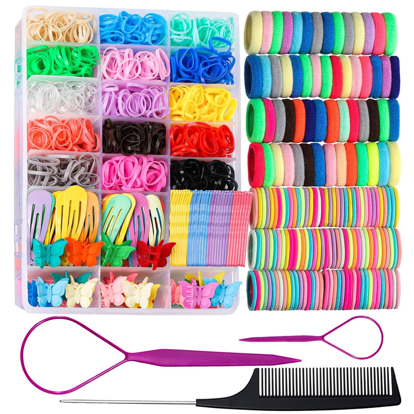 Teenitor Lazos elásticos para el cabello, accesorios para el cabello para niñas, coloridas bandas elásticas para el cabello para bebé, bandas de goma para el cabello con pinzas para el cabello