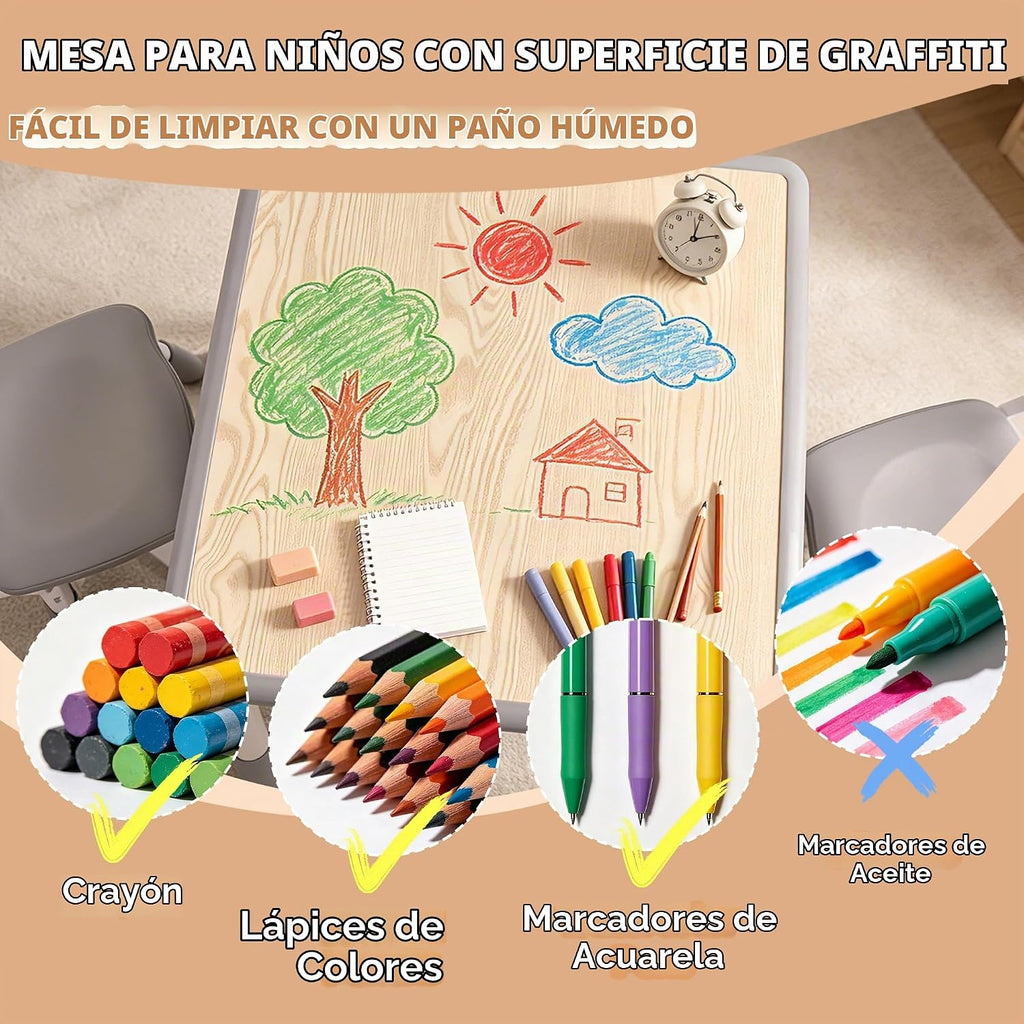 Pterying Juego de mesa y silla para niños pequeños, mesa de graffit...