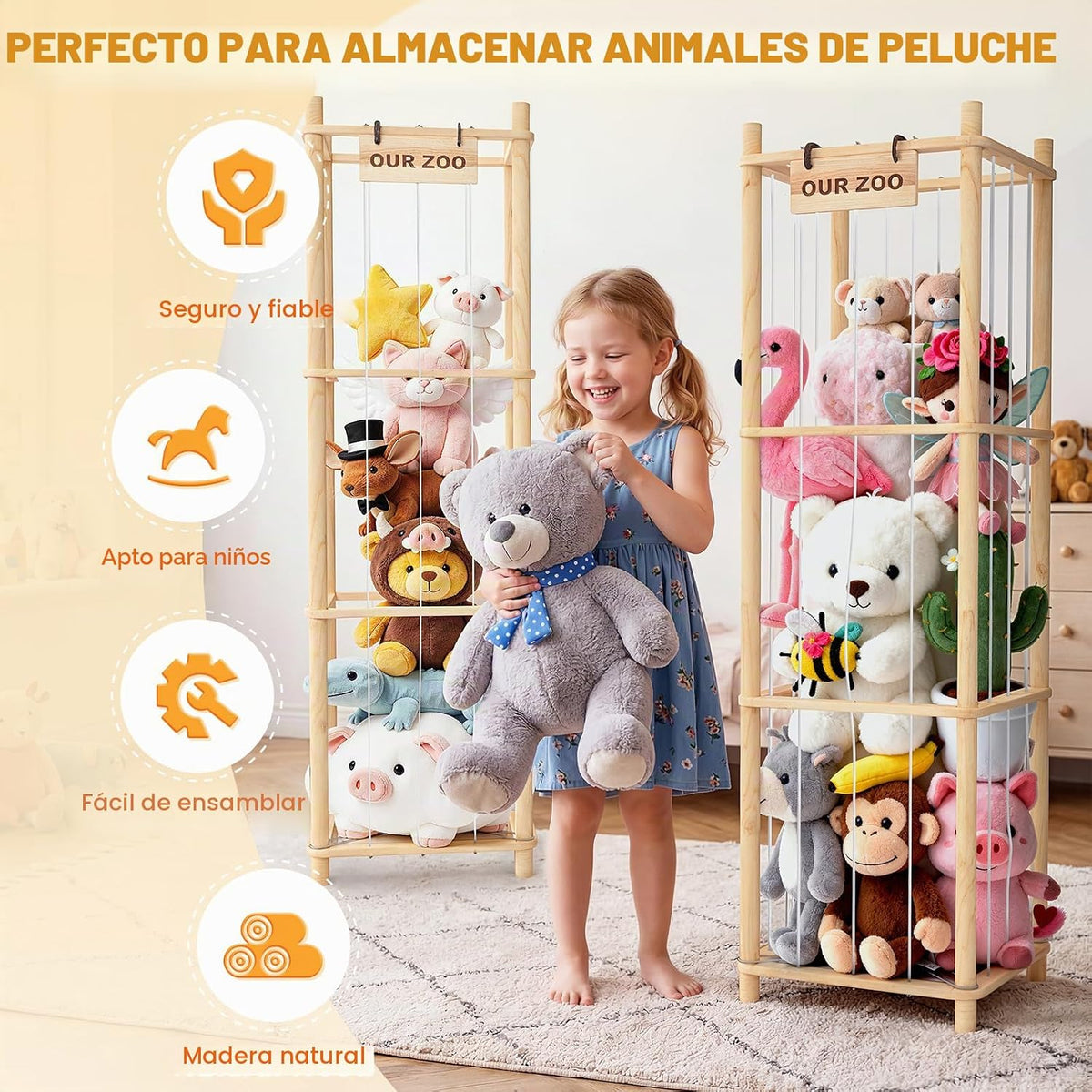 Woodure Almacenamiento y organizador de animales de peluche, soport...