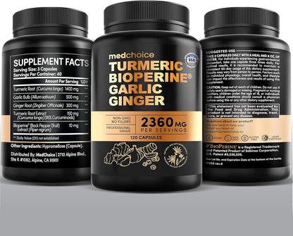 Suplementos de cúrcuma y ajo 4 en 1 con BioPerine \u2013 Cápsulas d...