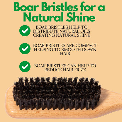 GranNaturals Cepillo de Cabello con Cerdas de Jabalí para Peinado Hacia Atrás para Cola de Caballo Elegante, Moño y Alisado de Cabello de Bebé, Cabellos Sueltos, Control de Bordes - Cepillo de Cardado