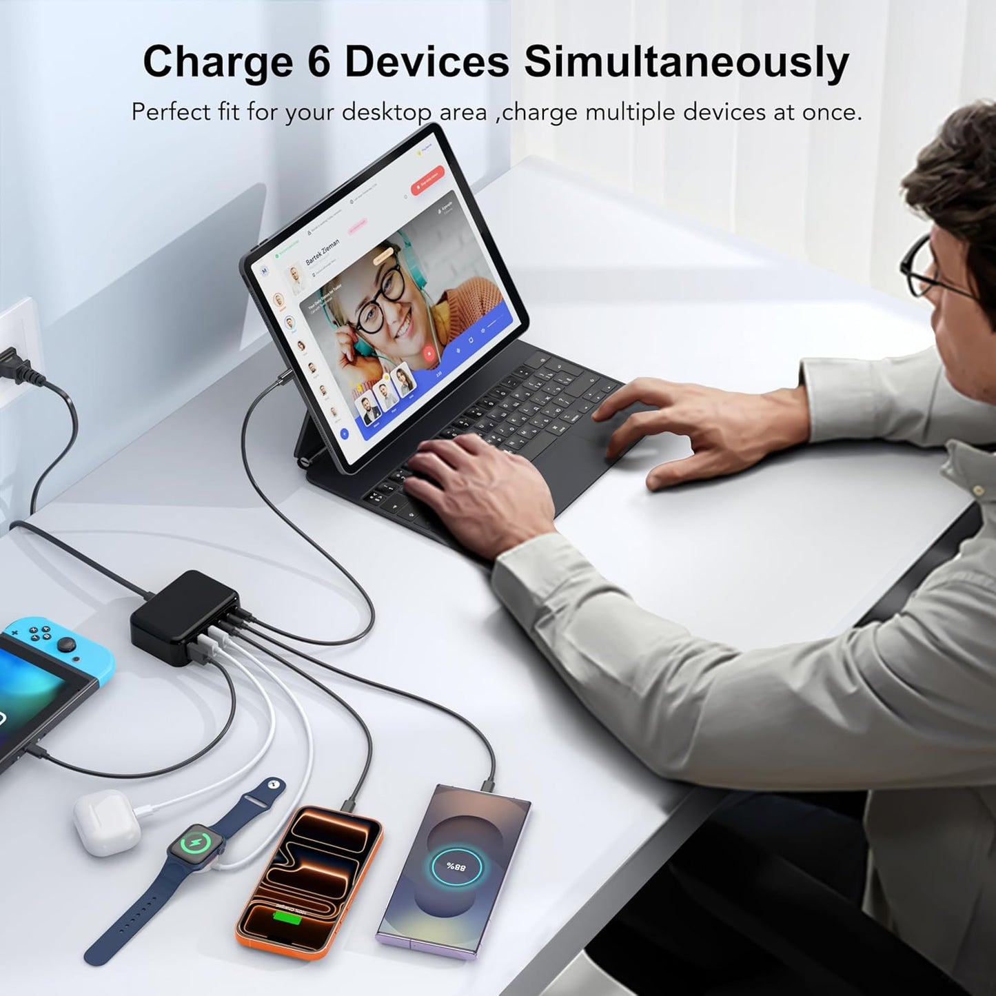 Cargador USB C Rápido, 100W GaN Estación de Carga de 6 Puertos Tipo...