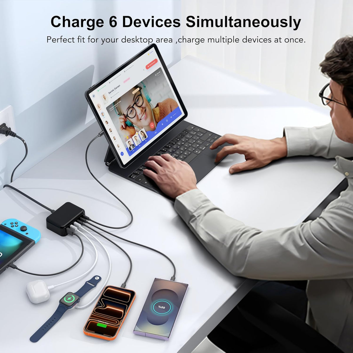 Cargador USB C Rápido, 100W GaN Estación de Carga de 6 Puertos Tipo...