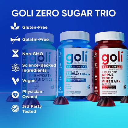 Goli Zero Sugar Trio - El Primer 3-en-1 Pre, Post, Probiótico del M...