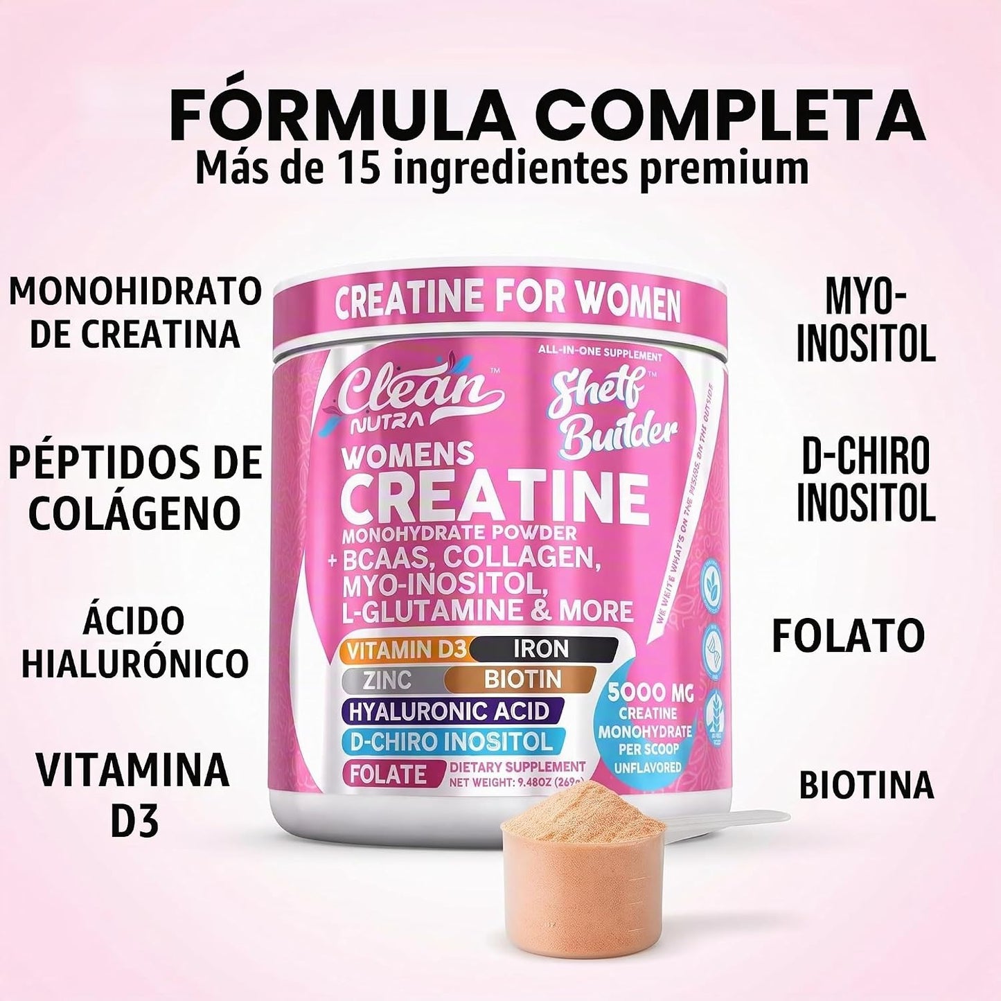 Clean Nutra - Polvo de monohidrato de creatina para mujer, sin sabo...