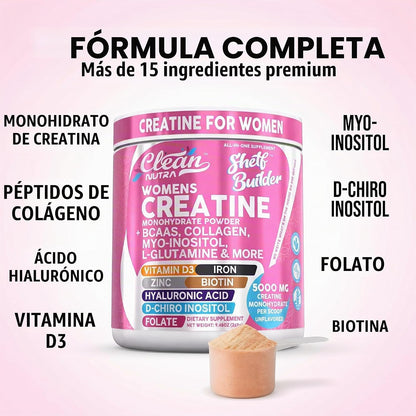 Clean Nutra - Polvo de monohidrato de creatina para mujer, sin sabo...
