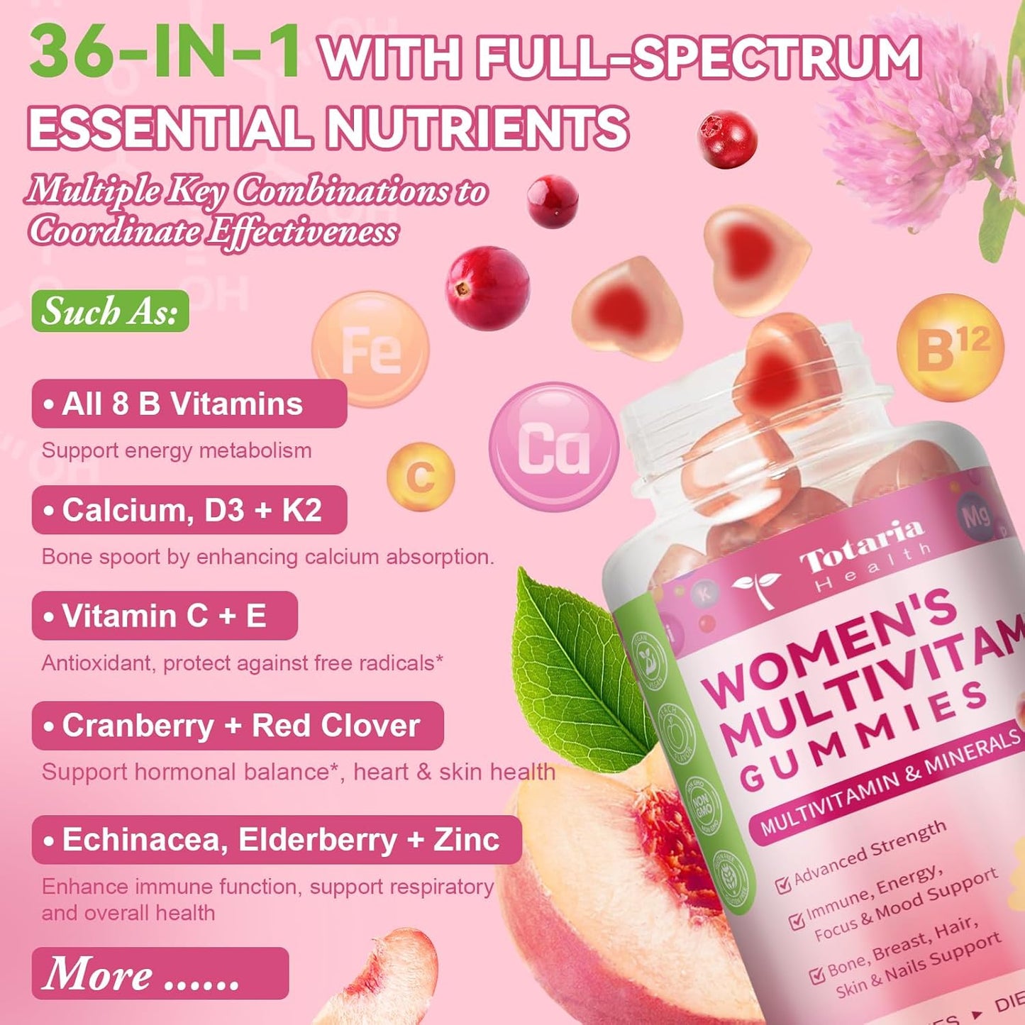 Totaria Gomitas multivitamínicas sin azúcar para mujeres mayores de...