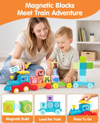 Hahaland Juego de pesca Montessori y juguetes de tren con bloques m...