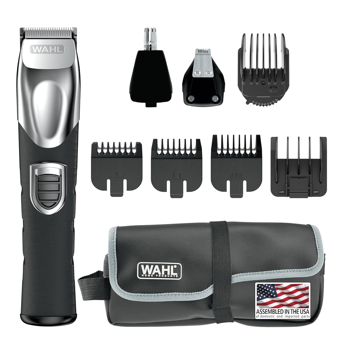 Wahl USA Recortadora recargable de iones de litio todo en uno para barba para hombres con accesorio de detalle y para recortar el pelo de las orejas y la nariz – Modelo 9854-600B