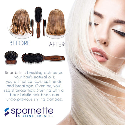 Spornette Deville - Cepillo de pelo para esculpir #343, cerdas de jabalí suaves, mango de madera, cepillo alisador acolchado para mantenimiento diario, acabado y añade brillo a cepillados y soplados