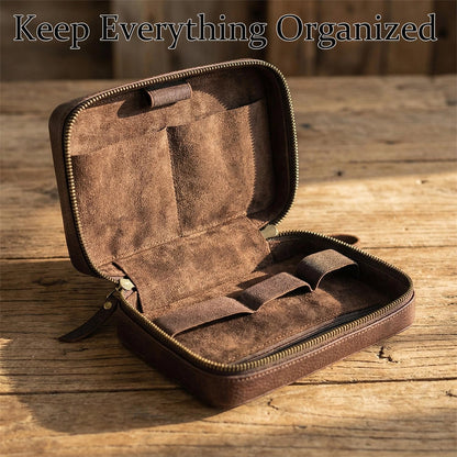 Caja de almacenamiento de accesorios electrónicos de cuero de grano completo, bolsa organizadora de cables de viaje, estuche enrollable con cremalleras, organizador técnico de cuero para banco
