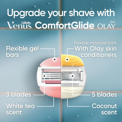 Gillette Venus ComfortGlide White Tea 4 unidades, con Gillette Venus ComfortGlide plus Olay 2 unidades, repuestos de cuchilla de afeitar para mujer