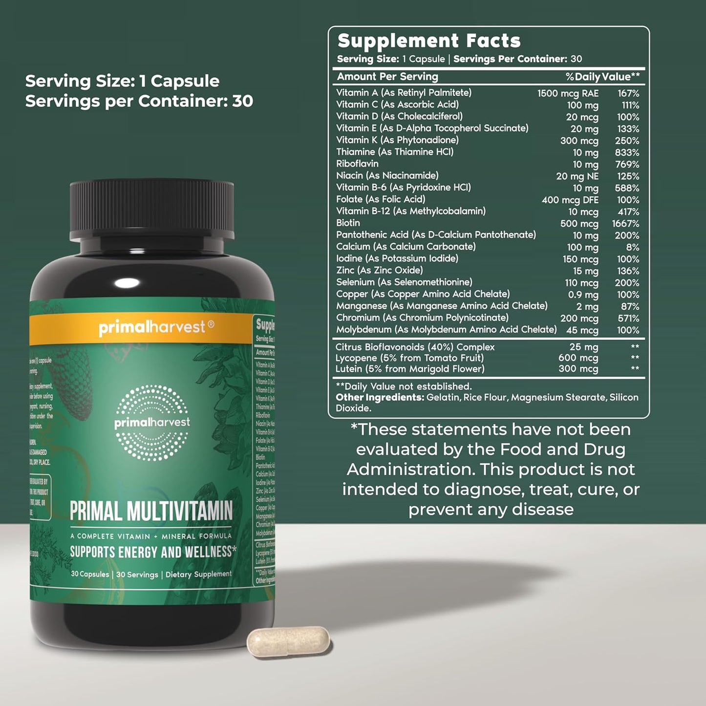 Primal Harvest Primal Multivitamin - Suplemento diario multivitamín...