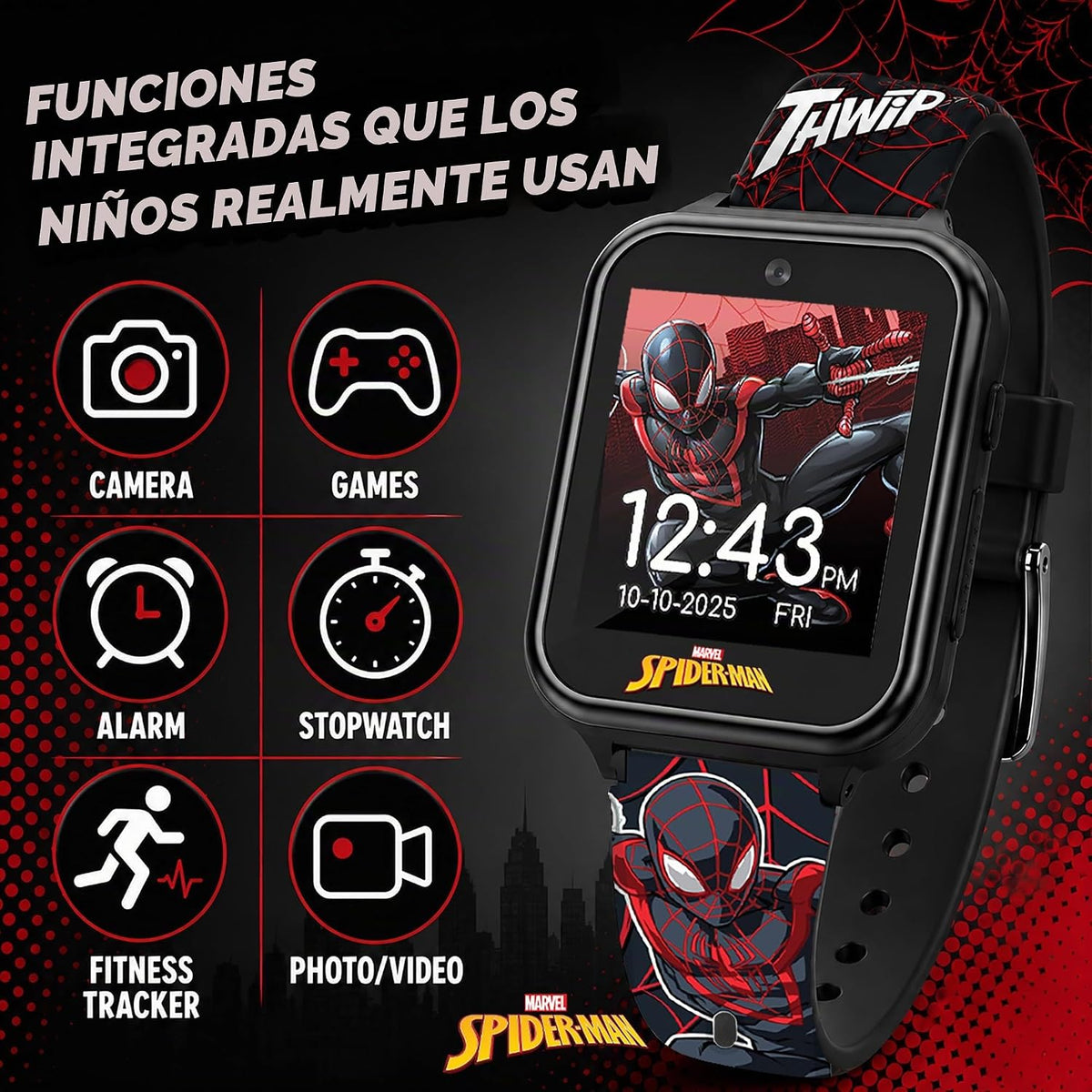 Marvel Spider-Man - Reloj inteligente para niños, reloj interactivo...