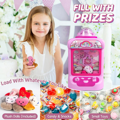 Marlrin Máquina de Garra para Niños, Mini Máquina Expendedora Juguetes de Unicornio para Niñas, Agarrador de Dulces Dispensador de Premios con Sonido y 20 Mini Juguetes de Peluche, Juego de Arcade