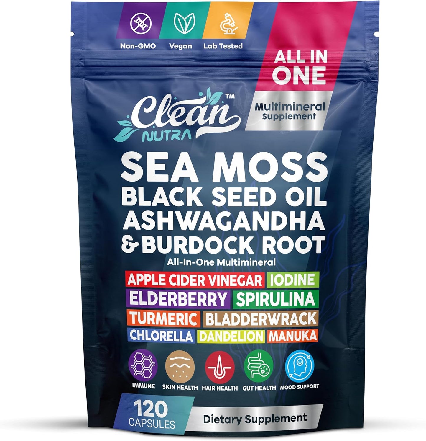 Clean Nutraceuticals Aceite de semilla negra de musgo marino Ashwag...