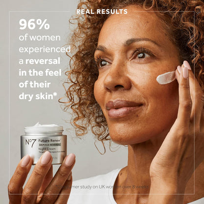 No7 Crema de noche Future Renew Damage Reversal - Hidratante facial antienvejecimiento - Infundido con tecnología peptídica para revertir los signos visibles de daño - Reparación de barrera cutánea