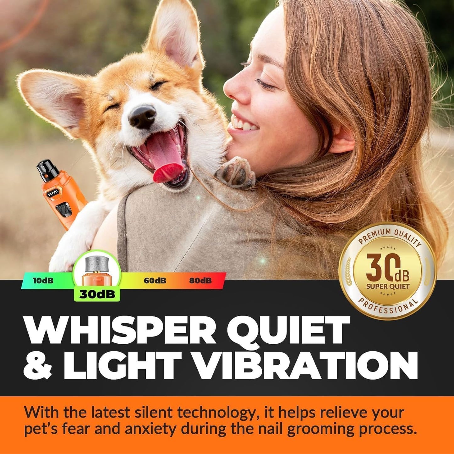 Whisper - Molinillo de uñas silencioso para perros, seguro y sin es...