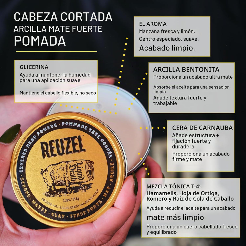 REUZEL Pomada de arcilla mate fuerte Severed Head 3.38 oz | Arcilla...