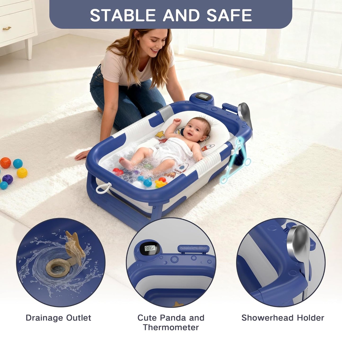 Bañera plegable para recién nacidos a niños pequeños (0-24 meses),...