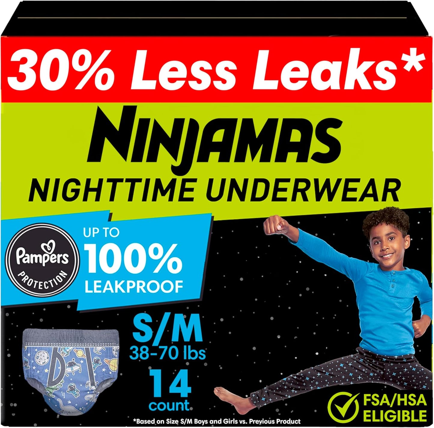Ninjamas Ropa interior nocturna para niños, talla S\/M (38-70 libra...