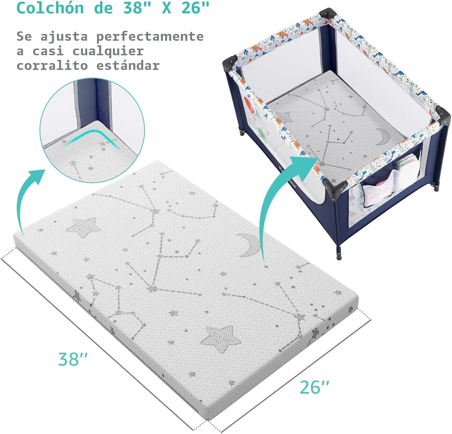 YENING Pack and Play - Cubrecolchón Baby Pack N Play Colchones para...