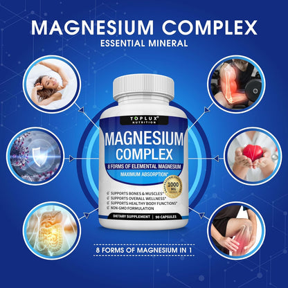 Complejo de magnesio Suplemento 8 Elemental 1000mg - Glicinato de m...