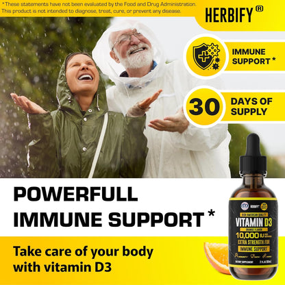HERBIFY Vitamina D3 10000 UI - Gotas líquidas de vitamina D fabrica...