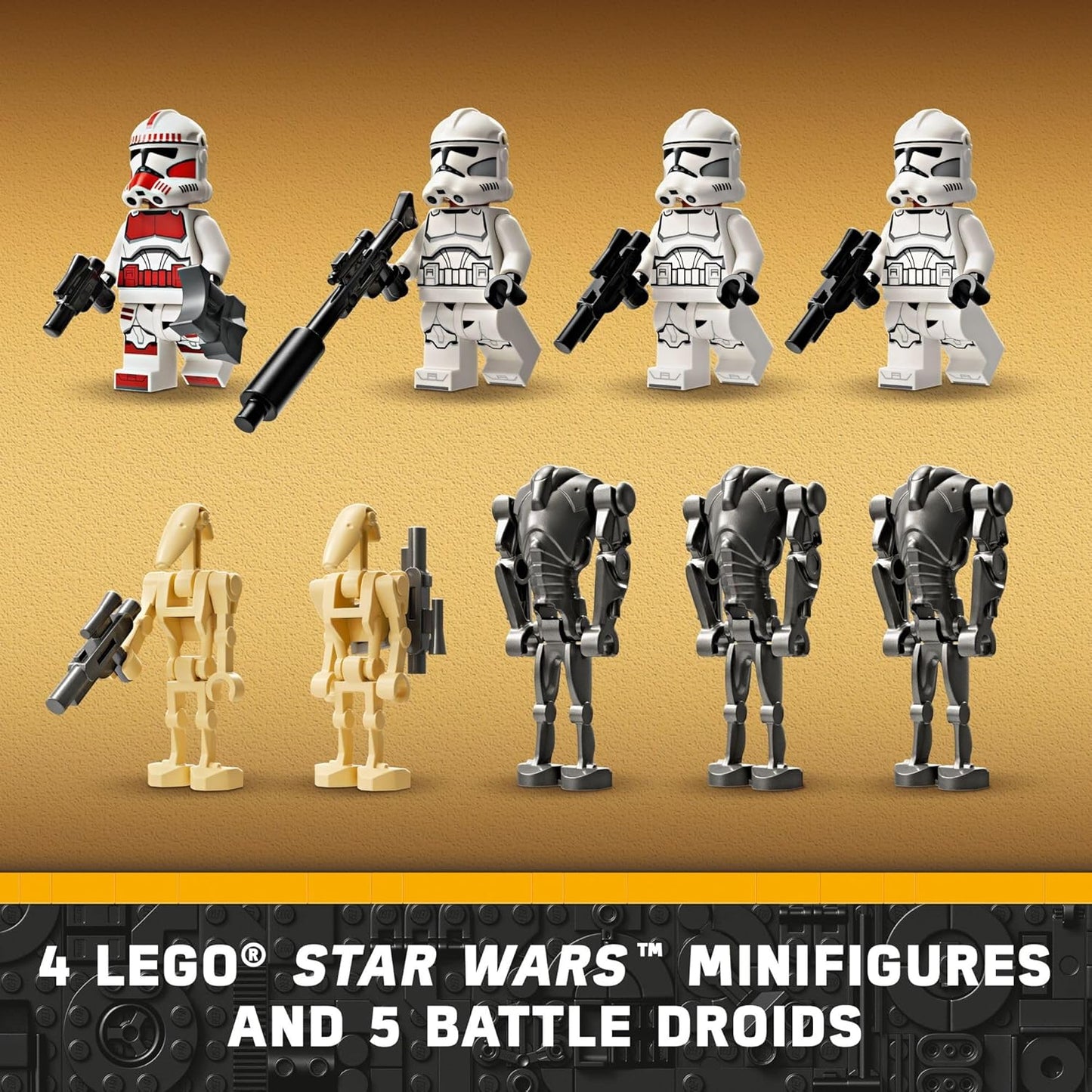 LEGO Star Wars 75372 - Paquete de batalla de soldado clon y droide de batalla para niños, vehículo de bicicleta Speeder de juguete construible, Tri-Droid y poste defensivo, coleccionable, regalo para