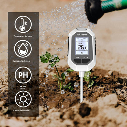 Medidor de Humedad del Suelo 4 en 1, Medidor Digital de Temperatura de Plantas/Prueba de Humedad del Suelo y Medidor de PH/Intensidad de Luz Solar, Pantalla LCD con Retroiluminación para