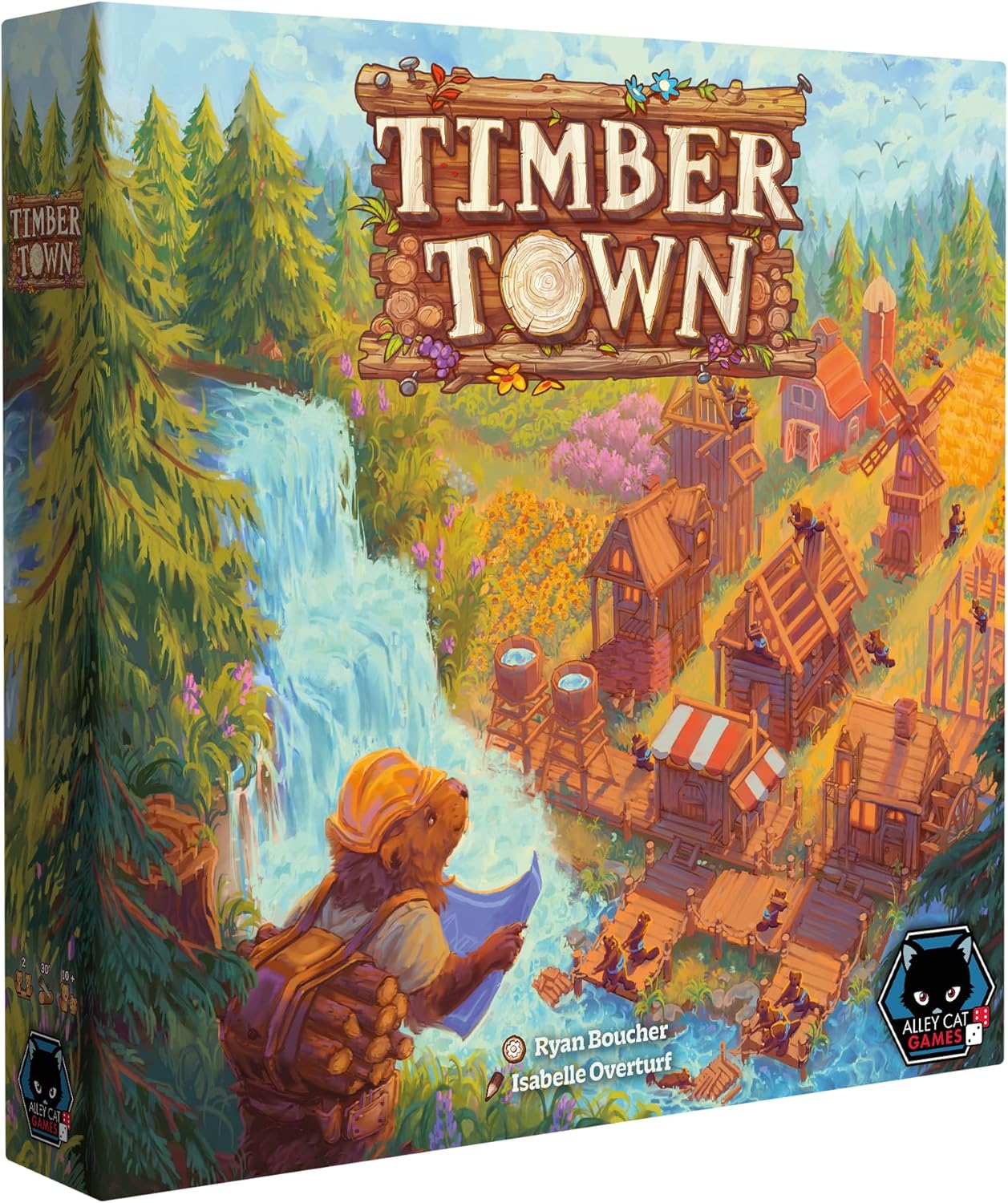 Timber Town - Juego de mesa de Alley Cat Games | A partir de 10 años | Juego de estrategia de dibujo de río para 2 jugadores | Colocación de azulejos, objetivos variables y construcción de ciudad con