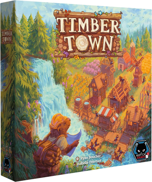 Timber Town - Juego de mesa de Alley Cat Games | A partir de 10 años | Juego de estrategia de dibujo de río para 2 jugadores | Colocación de azulejos, objetivos variables y construcción de ciudad con