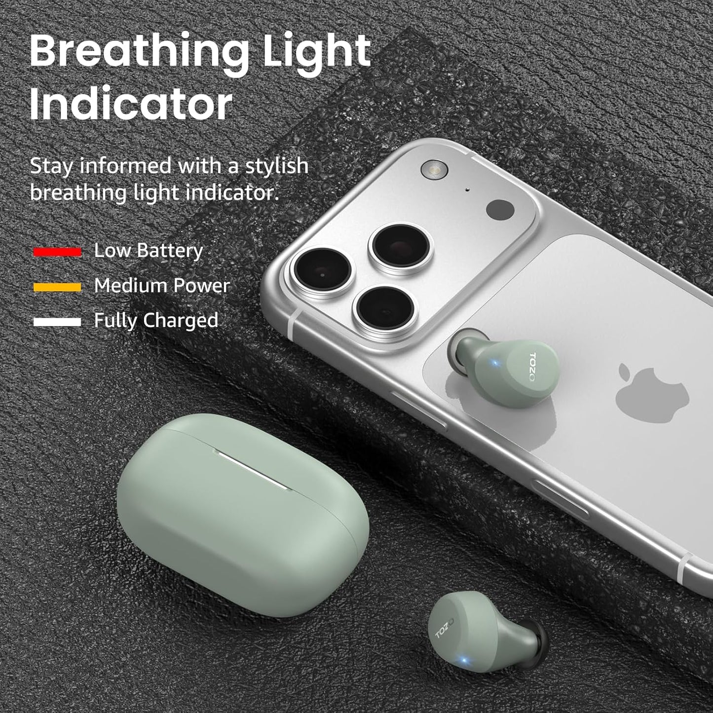 TOZO A1 Auriculares inalámbricos Bluetooth 5.3, ligeros, intrauricu...