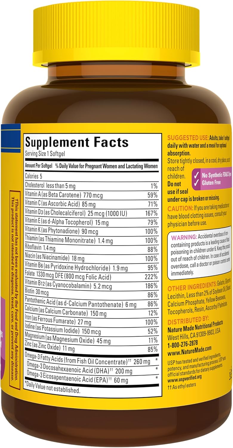 Nature Made Prenatal con ácido fólico + DHA, suplemento vitamínico...