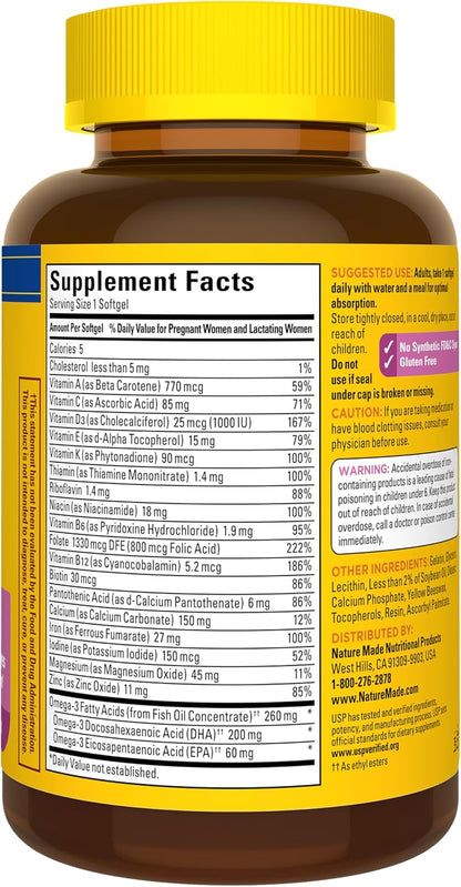 Nature Made Prenatal con ácido fólico + DHA, suplemento vitamínico...