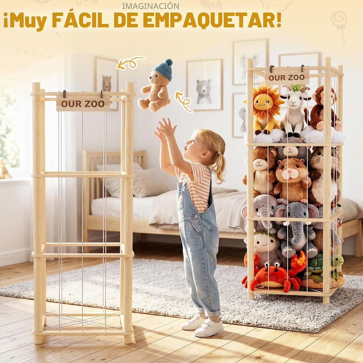 Woodure Almacenamiento y organizador de animales de peluche, soport...